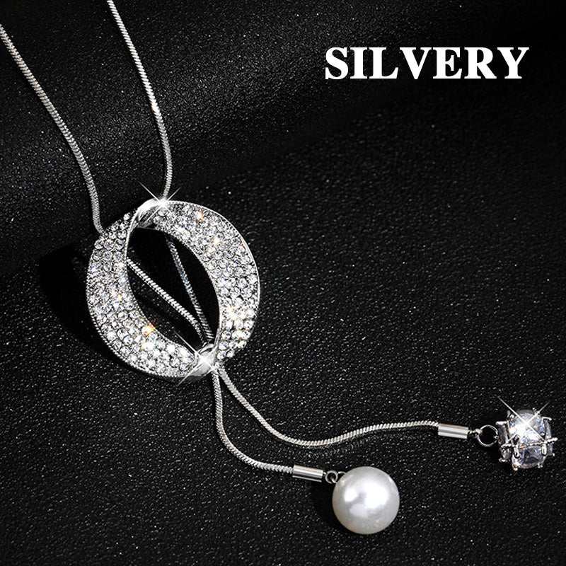 Long Faux Pearl Pendant Sweater Chain Necklace