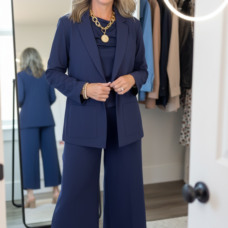 ✨🎅Weihnachtsangebote – Nur für kurze Zeit!⏰Damen Anzug (3-teilig) mit Blazer, weiter Hose und Top