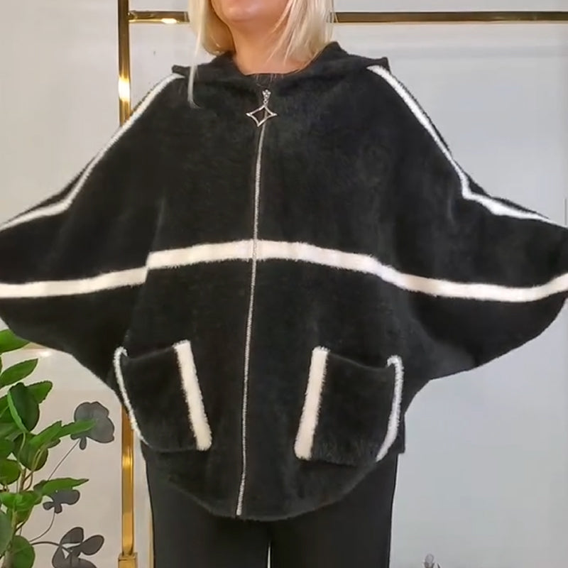 ⌛ Nur noch 3 Tage – 50 % auf alles! ⏰Damen kuschelige warme Kapuzenjacke mit Streifendetail