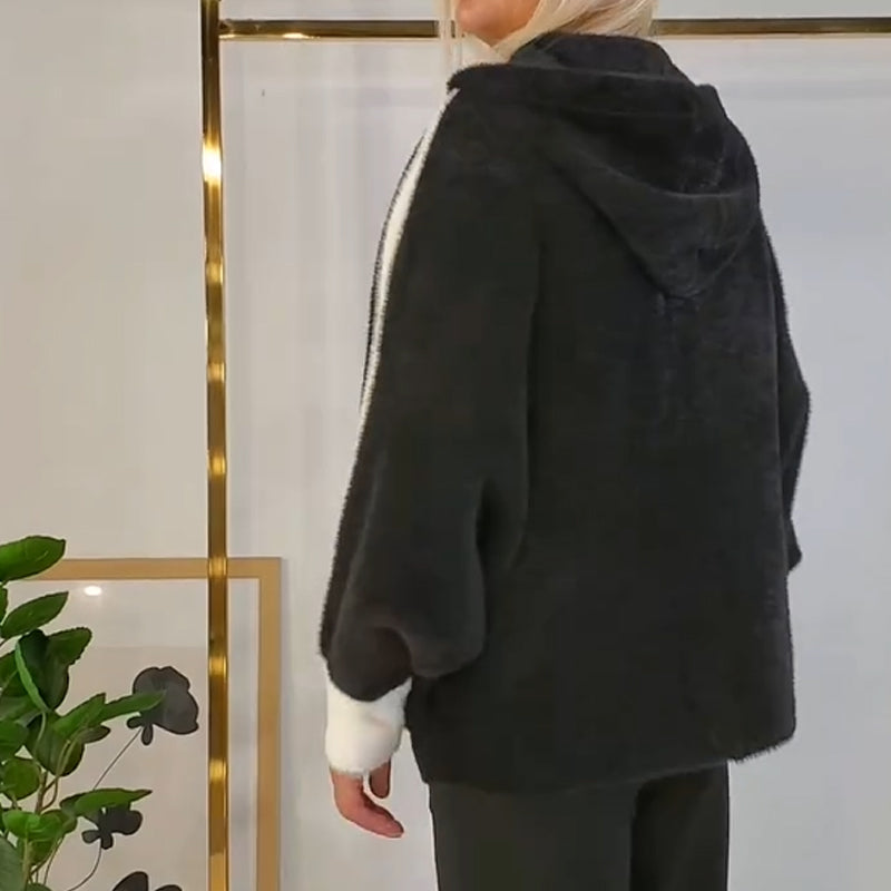 ⌛ Nur noch 3 Tage – 50 % auf alles! ⏰Damen kuschelige warme Kapuzenjacke mit Streifendetail