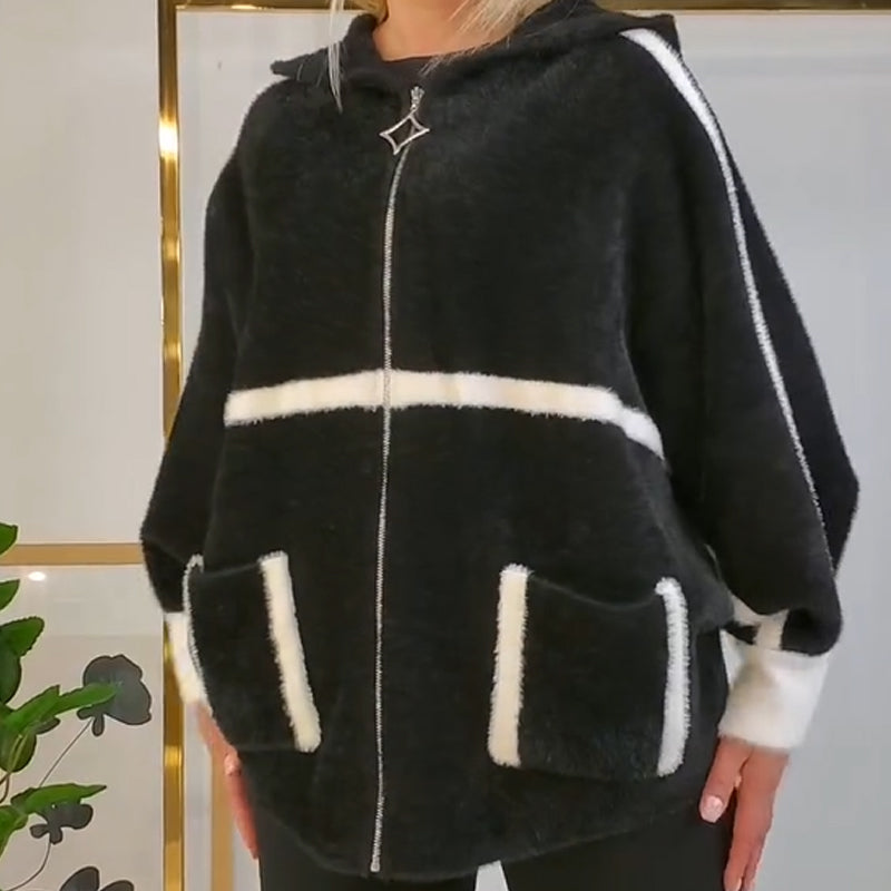 ⌛ Nur noch 3 Tage – 50 % auf alles! ⏰Damen kuschelige warme Kapuzenjacke mit Streifendetail