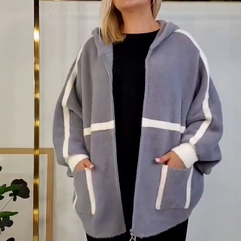 ⌛ Nur noch 3 Tage – 50 % auf alles! ⏰Damen kuschelige warme Kapuzenjacke mit Streifendetail