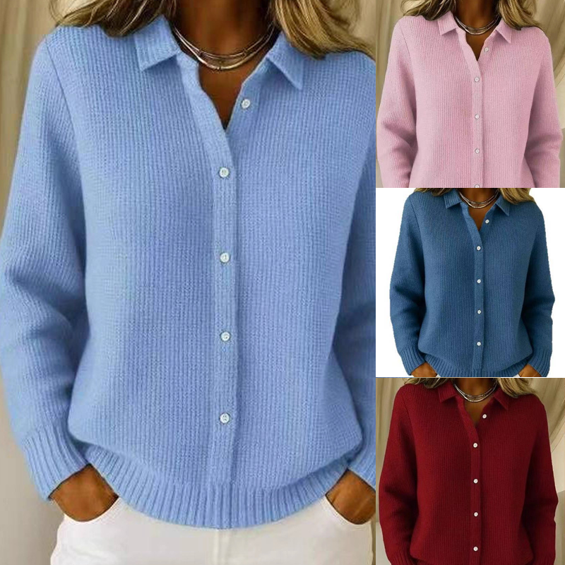 ✨🎅Weihnachtsangebote – Nur für kurze Zeit!⏰Eleganter Damen-Strickpullover mit Kragen und Knopfleiste