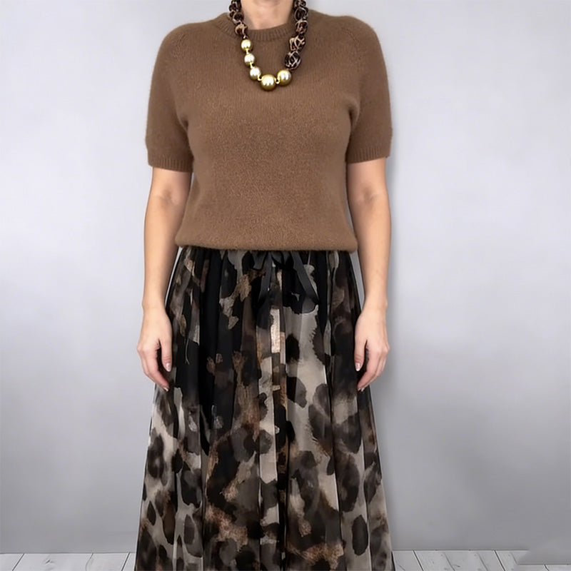 ⌛ Nur noch 3 Tage – 50 % auf alles! ⏰Zweiteiliges Set für Damen bestehend aus Pullover und fließendem Rock mit Leopardenmuster