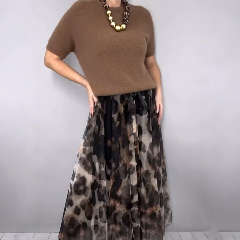 ⌛ Nur noch 3 Tage – 50 % auf alles! ⏰Zweiteiliges Set für Damen bestehend aus Pullover und fließendem Rock mit Leopardenmuster