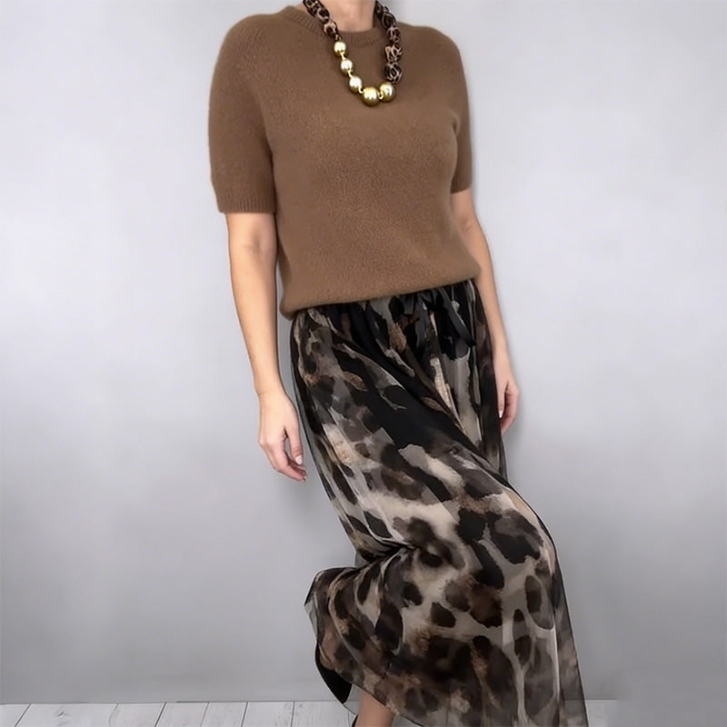 ⌛ Nur noch 3 Tage – 50 % auf alles! ⏰Zweiteiliges Set für Damen bestehend aus Pullover und fließendem Rock mit Leopardenmuster