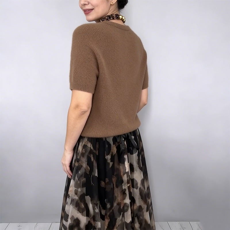 ⌛ Nur noch 3 Tage – 50 % auf alles! ⏰Zweiteiliges Set für Damen bestehend aus Pullover und fließendem Rock mit Leopardenmuster