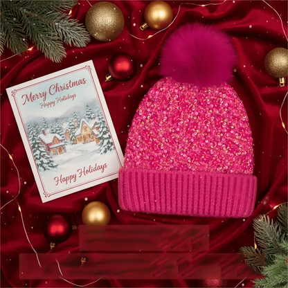 Fröhliches Neujahr! 50% auf alles 🎊⏰Wintermütze mit Quaste und glitzernden Pailletten