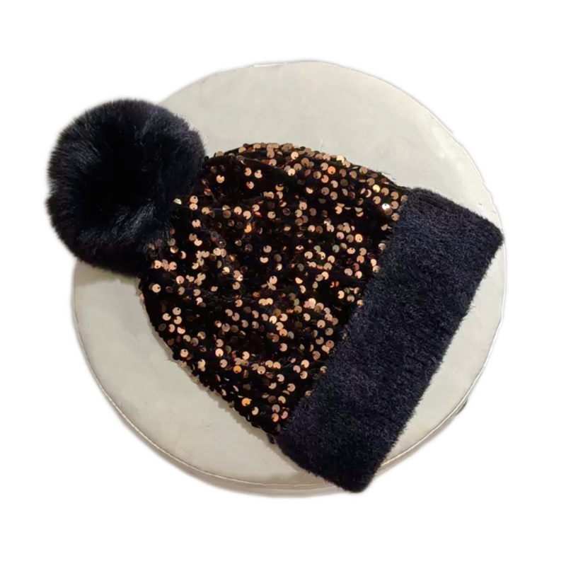 Fröhliches Neujahr! 50% auf alles 🎊⏰Wintermütze mit Quaste und glitzernden Pailletten