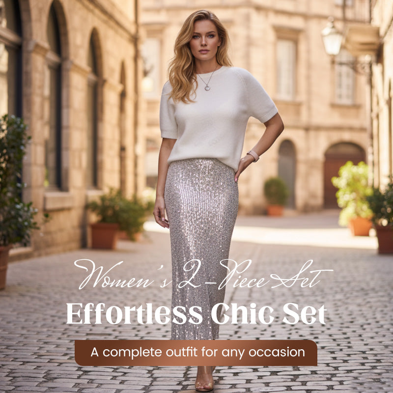 Fröhliches Neujahr! 50% auf alles 🎊⏰Zweiteiliges Set für Damen: Strickoberteil und Paillettenrock💕
