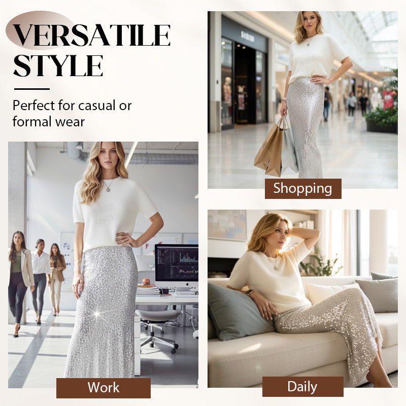 Fröhliches Neujahr! 50% auf alles 🎊⏰Zweiteiliges Set für Damen: Strickoberteil und Paillettenrock💕