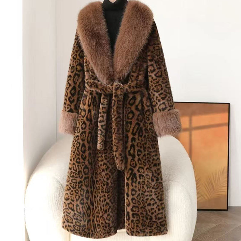 ✨🎅Weihnachtsangebote – Nur für kurze Zeit!⏰Damens Leopardenmuster-Mantel aus kuscheligem Kunstpelz mit Gürtel🧥