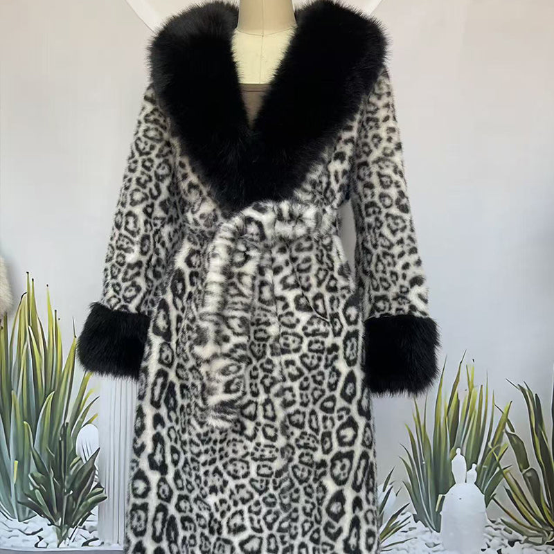 ✨🎅Weihnachtsangebote – Nur für kurze Zeit!⏰Damens Leopardenmuster-Mantel aus kuscheligem Kunstpelz mit Gürtel🧥