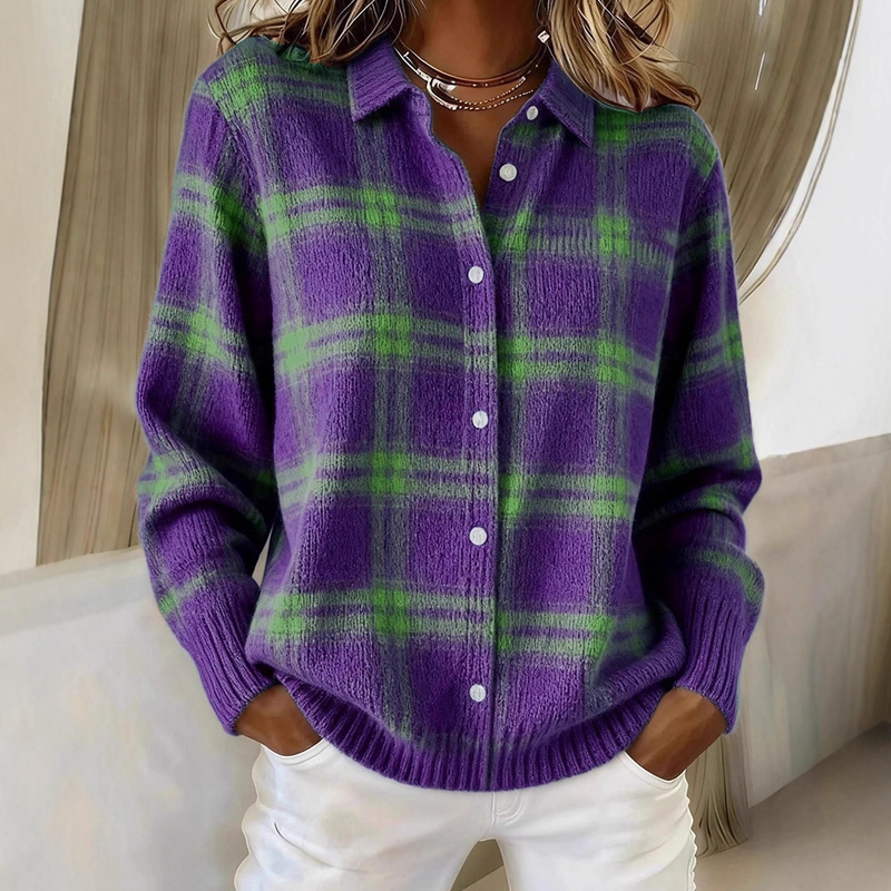 ⌛ Nur noch 3 Tage – 50 % auf alles! ⏰Damen-Strickjacke mit Karomuster und Knopfleiste
