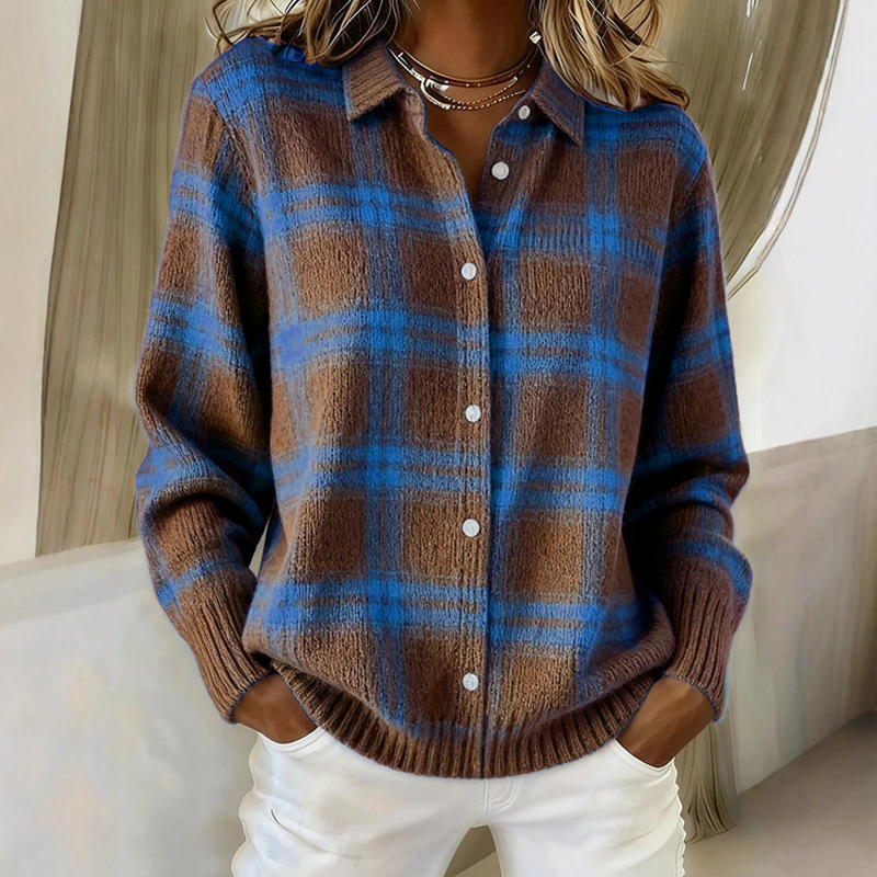 ⌛ Nur noch 3 Tage – 50 % auf alles! ⏰Damen-Strickjacke mit Karomuster und Knopfleiste