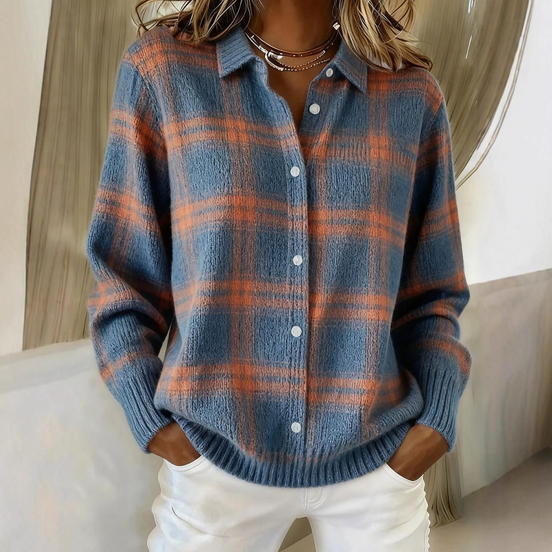 ⌛ Nur noch 3 Tage – 50 % auf alles! ⏰Damen-Strickjacke mit Karomuster und Knopfleiste