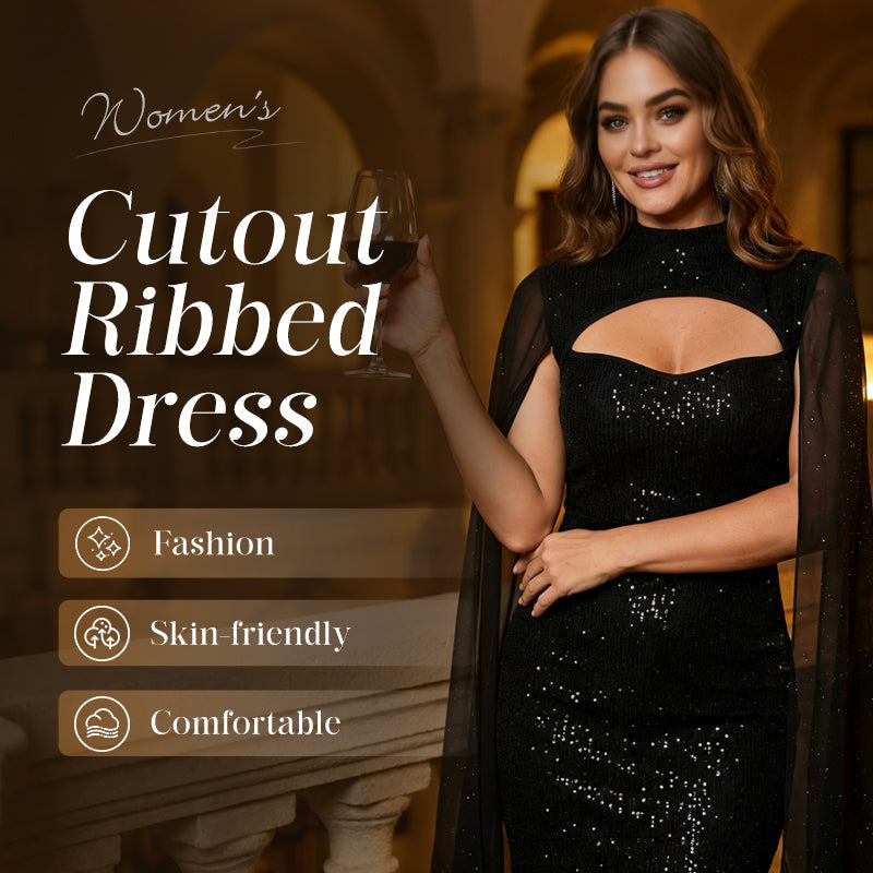 Figurbetontes Chiffonkleid für Damen – Rundhals, Cape-Ärmel, Perlendetails 👗💫