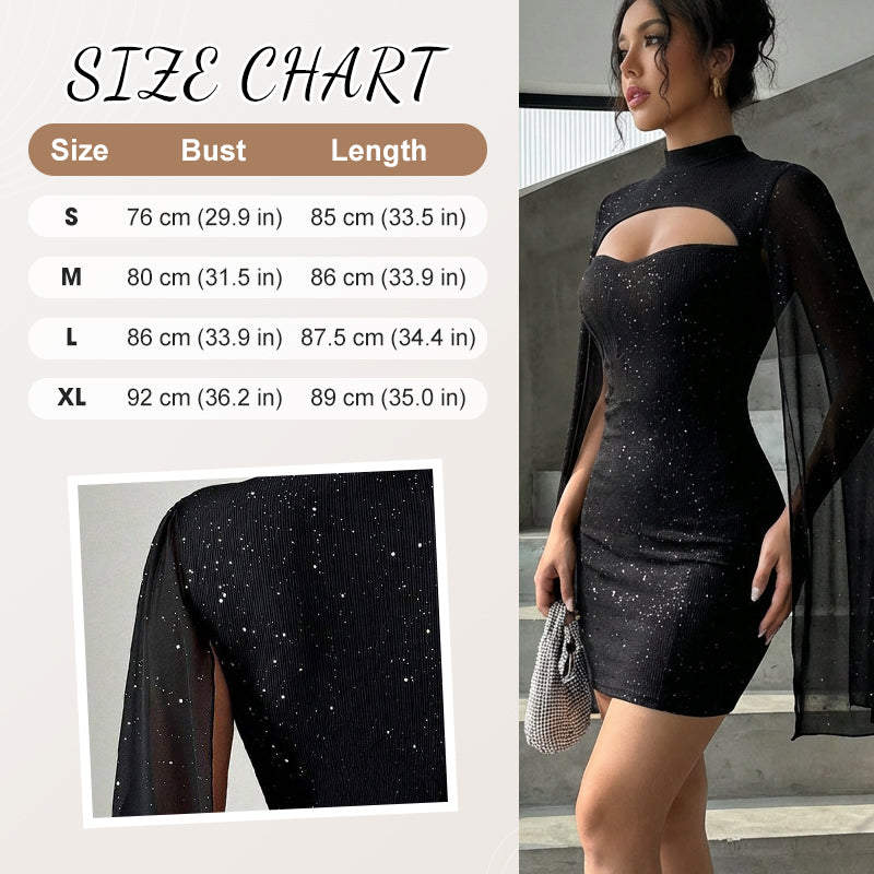 Figurbetontes Chiffonkleid für Damen – Rundhals, Cape-Ärmel, Perlendetails 👗💫