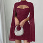 Figurbetontes Chiffonkleid für Damen – Rundhals, Cape-Ärmel, Perlendetails 👗💫