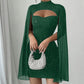 Figurbetontes Chiffonkleid für Damen – Rundhals, Cape-Ärmel, Perlendetails 👗💫