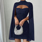 Figurbetontes Chiffonkleid für Damen – Rundhals, Cape-Ärmel, Perlendetails 👗💫