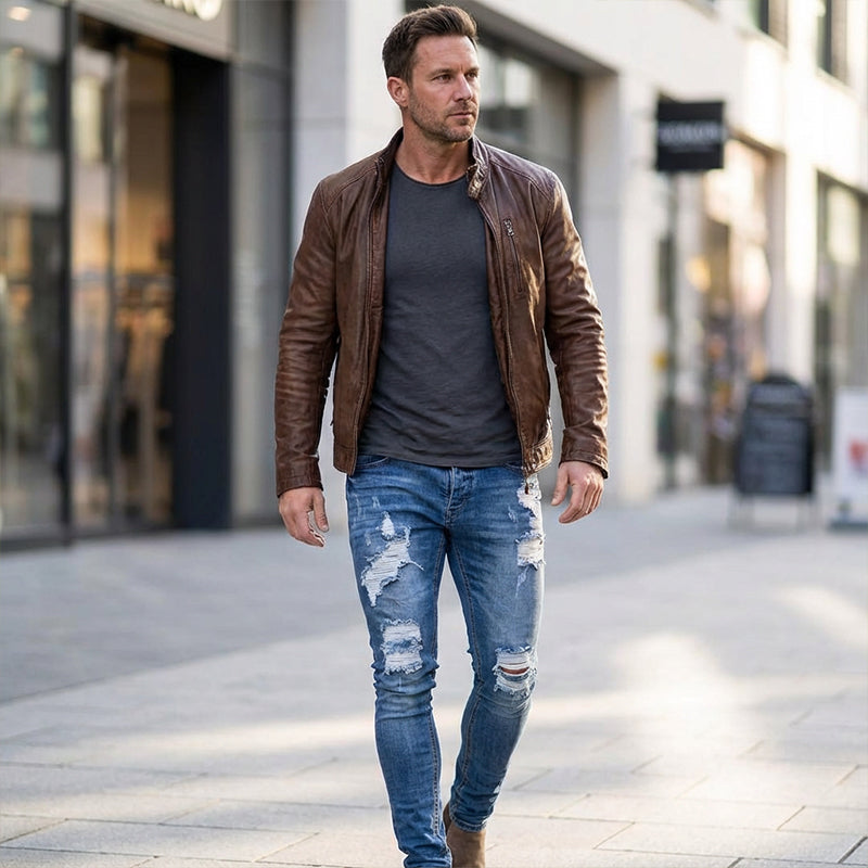 Herren Jeans mit Stickerei – Gerade Passform, Mit Knie-Details und Reißverschluss