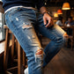 Herren Jeans mit Stickerei – Gerade Passform, Mit Knie-Details und Reißverschluss