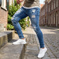 Herren Jeans mit Stickerei – Gerade Passform, Mit Knie-Details und Reißverschluss