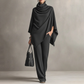 Damen-Set: Cape-Oberteil mit Wasserfallkragen & Hose mit weitem Bein