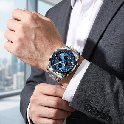 Wasserdichte Herren-Armbanduhr – Edelstahl, Analog-Digital, Stoßfest und Robustes Design