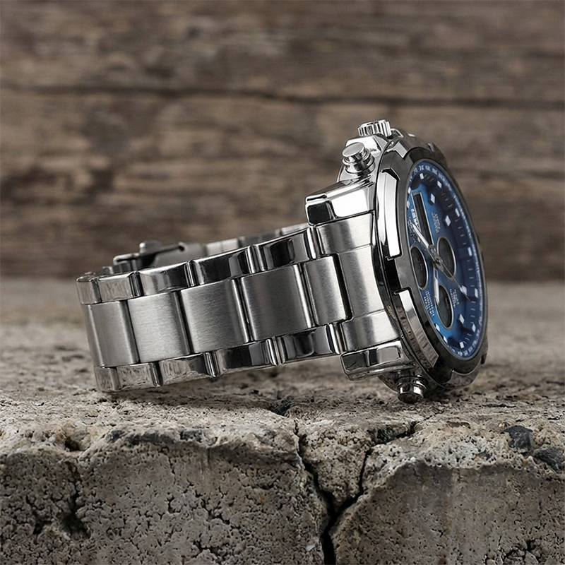 Wasserdichte Herren-Armbanduhr – Edelstahl, Analog-Digital, Stoßfest und Robustes Design