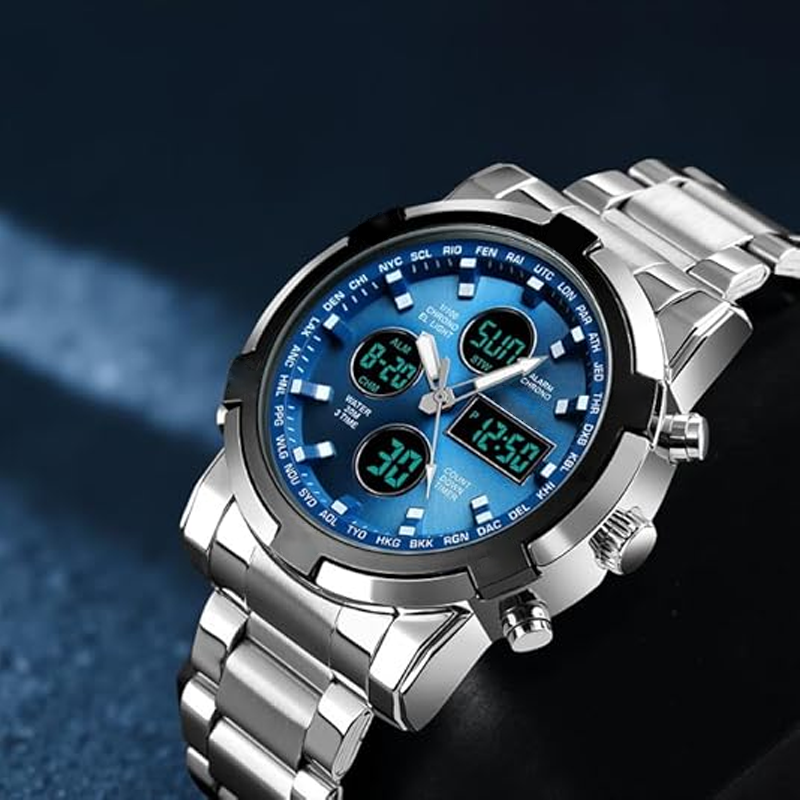 Wasserdichte Herren-Armbanduhr – Edelstahl, Analog-Digital, Stoßfest und Robustes Design