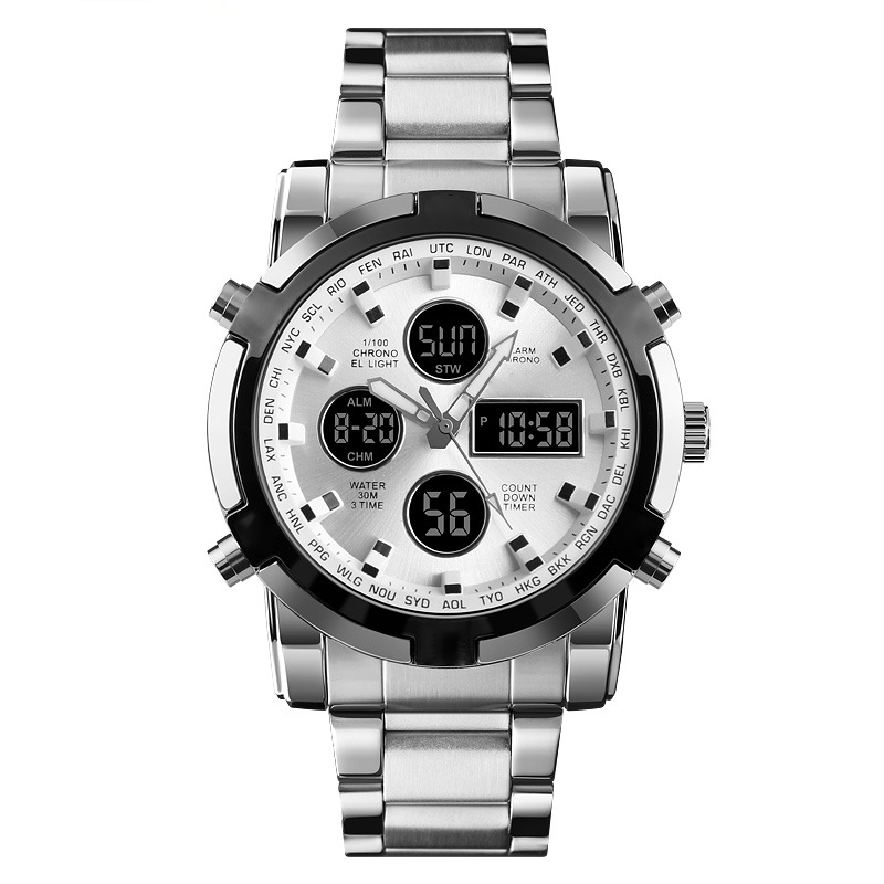 Wasserdichte Herren-Armbanduhr – Edelstahl, Analog-Digital, Stoßfest und Robustes Design