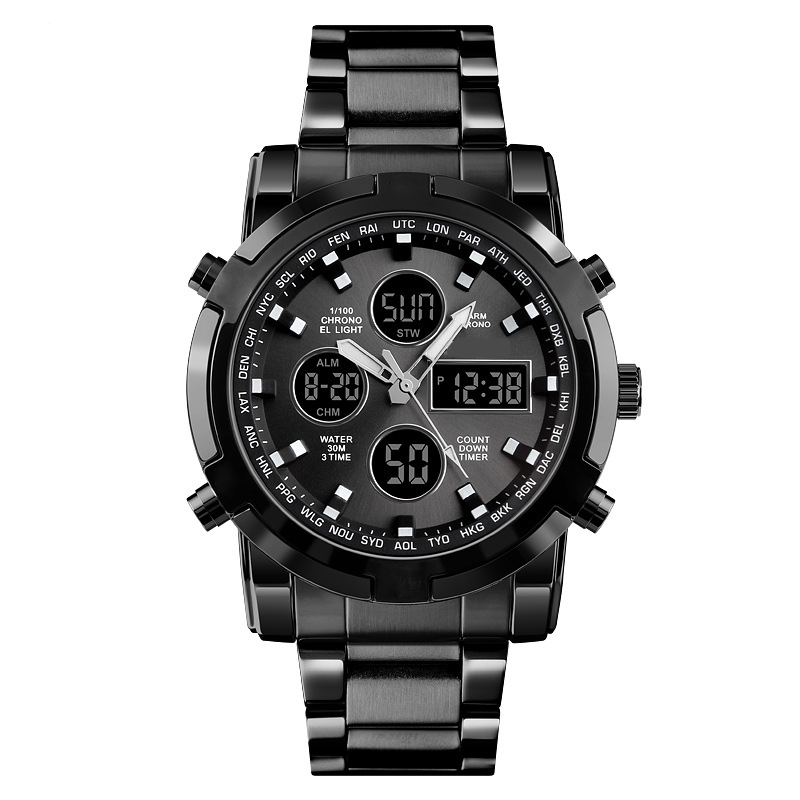 Wasserdichte Herren-Armbanduhr – Edelstahl, Analog-Digital, Stoßfest und Robustes Design