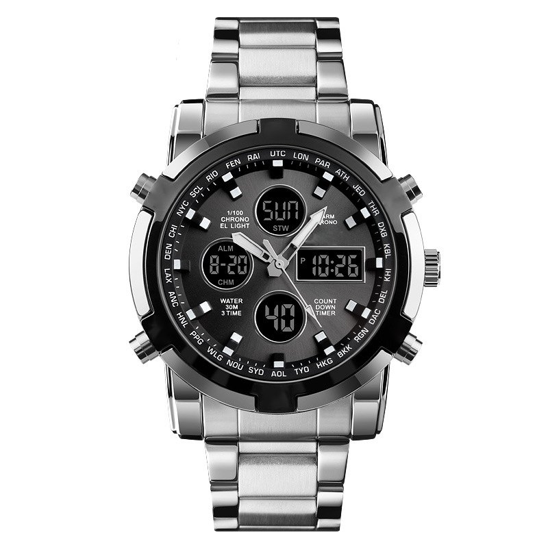 Wasserdichte Herren-Armbanduhr – Edelstahl, Analog-Digital, Stoßfest und Robustes Design