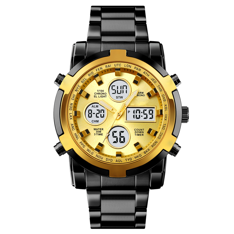 Wasserdichte Herren-Armbanduhr – Edelstahl, Analog-Digital, Stoßfest und Robustes Design
