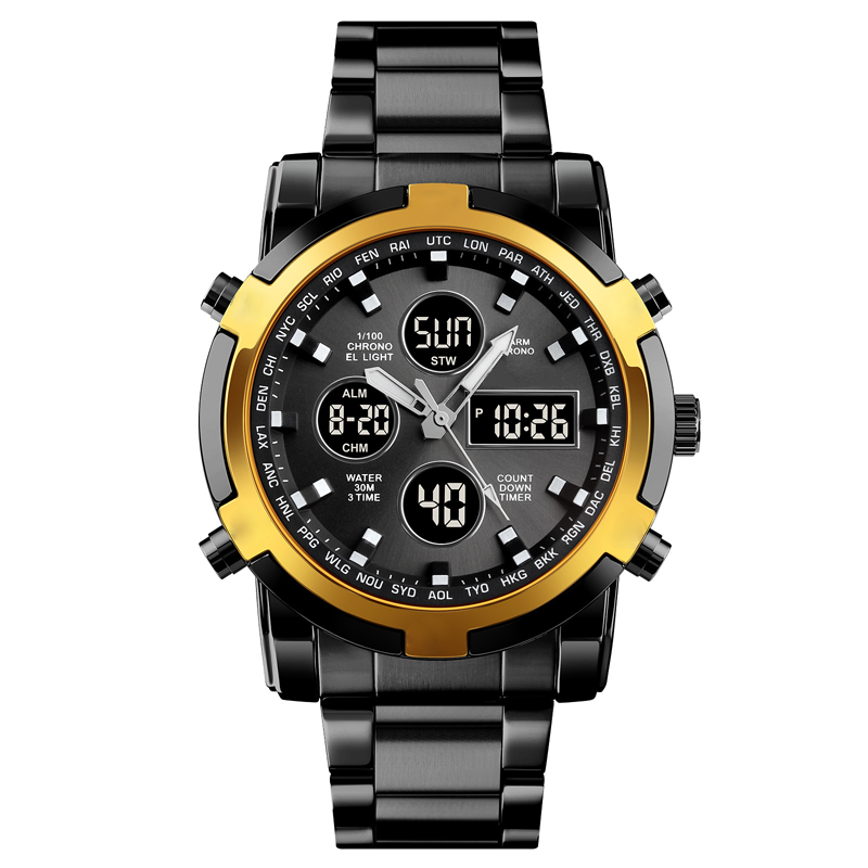 Wasserdichte Herren-Armbanduhr – Edelstahl, Analog-Digital, Stoßfest und Robustes Design