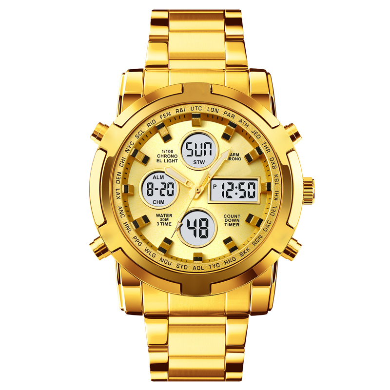 Wasserdichte Herren-Armbanduhr – Edelstahl, Analog-Digital, Stoßfest und Robustes Design