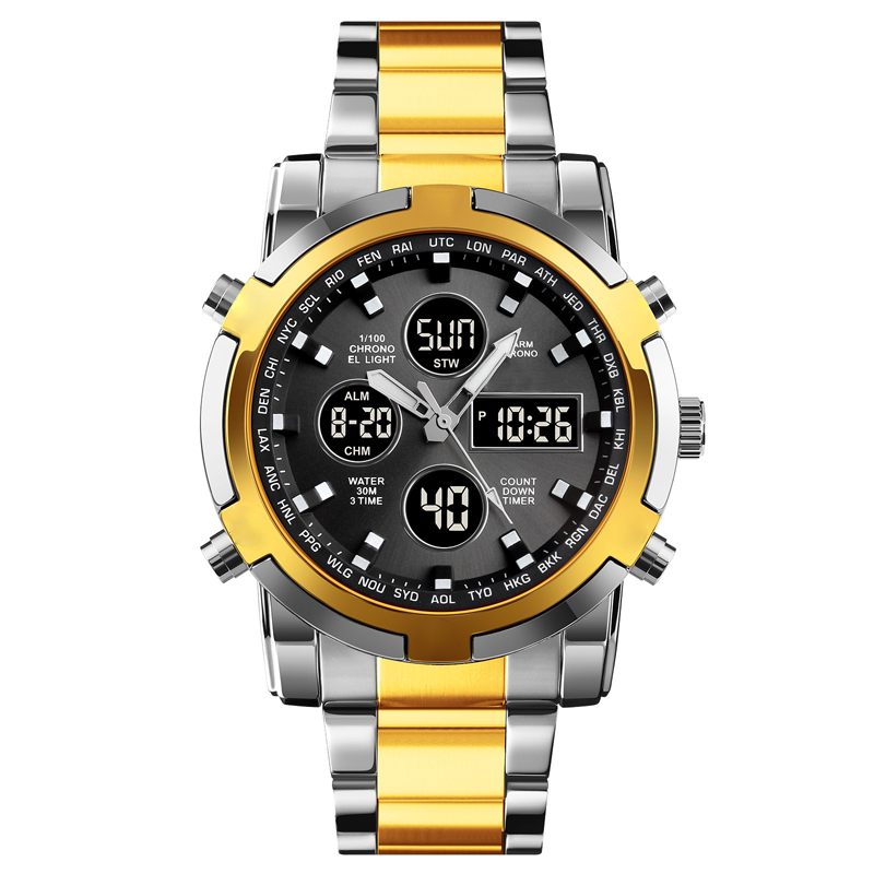 Wasserdichte Herren-Armbanduhr – Edelstahl, Analog-Digital, Stoßfest und Robustes Design