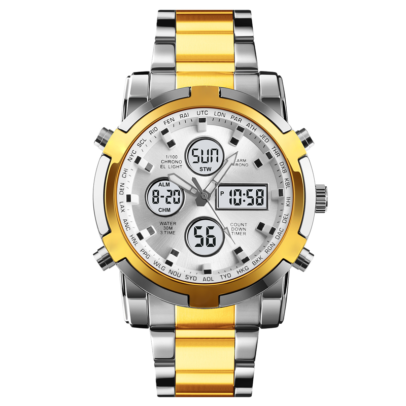 Wasserdichte Herren-Armbanduhr – Edelstahl, Analog-Digital, Stoßfest und Robustes Design
