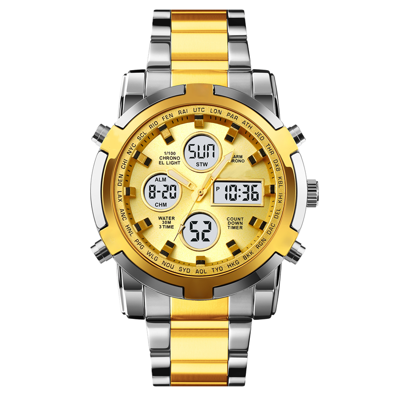 Wasserdichte Herren-Armbanduhr – Edelstahl, Analog-Digital, Stoßfest und Robustes Design