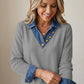 Damen Shirt in Layering-Optik mit Denim-Kragen