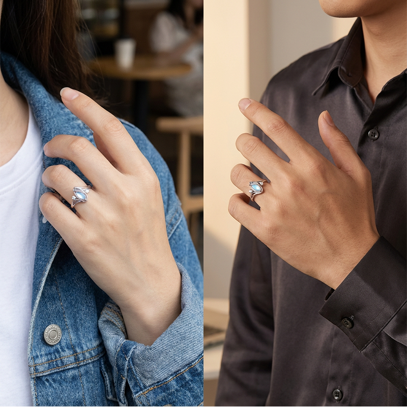 Geometrischer Damenring mit ovalem grünem Mondstein & Zirkonia – modern & stilvoll 💍✨