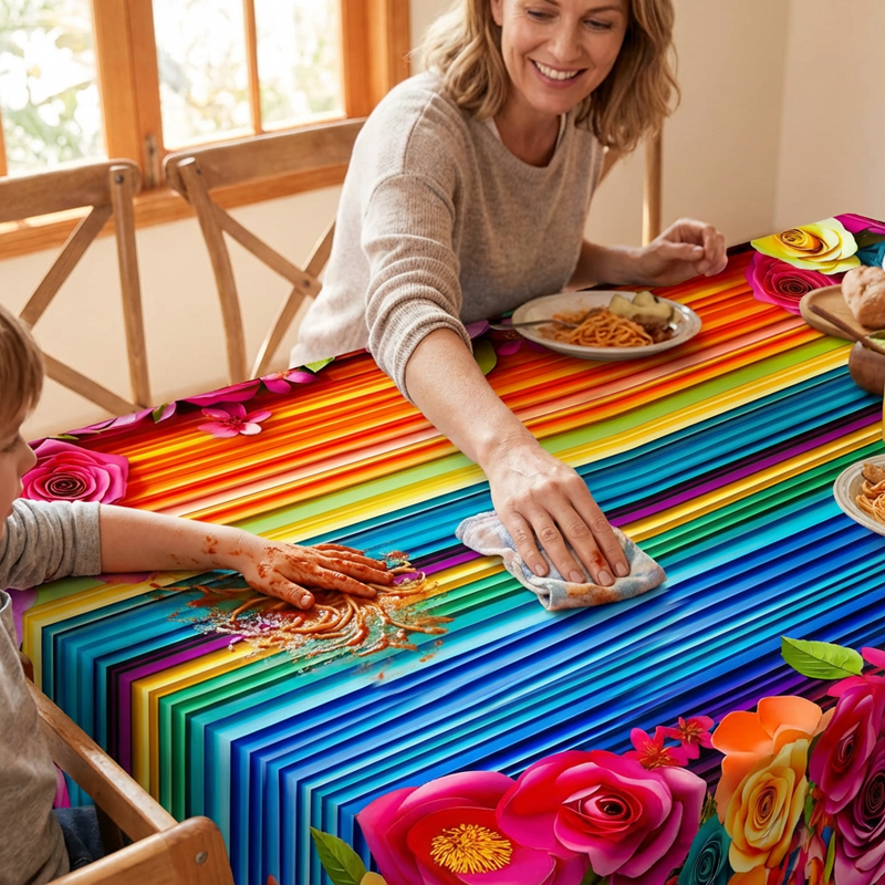 🎉✨ Wasserabweisende Tischdecke mit Print – Schmutzabweisende Tischdeko für Küche, Esszimmer & Feste