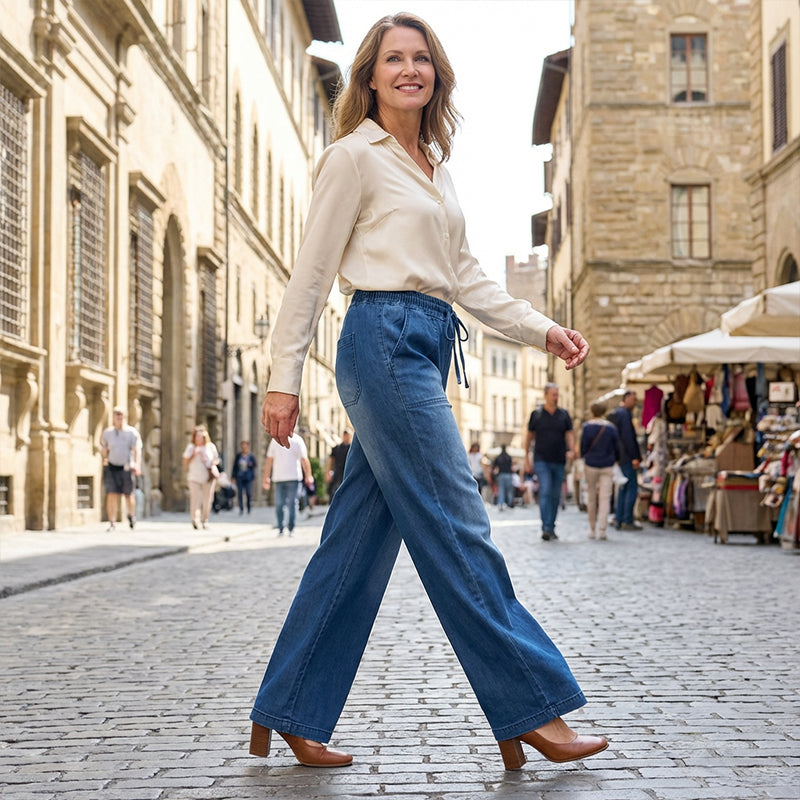 Damen-Jeans mit Kordelbund und Weitbeinschnitt