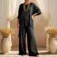 Zweiteiliges Damen-Outfit mit lockerer Passform und asymmetrischem Oberteil