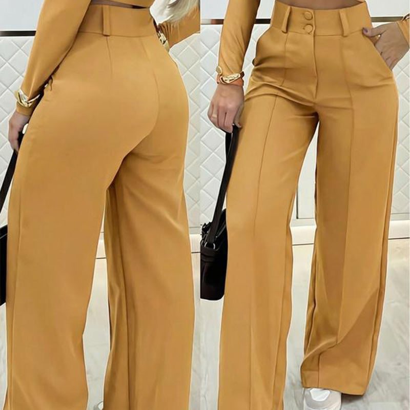 ⌛ Nur noch 3 Tage – 50 % auf alles! ⏰ Damen-Hose mit hohem Bund, weitem Bein und einfarbigem Bein