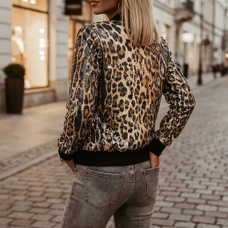 Damen-Jacke mit Leopardenmuster und Pailletten