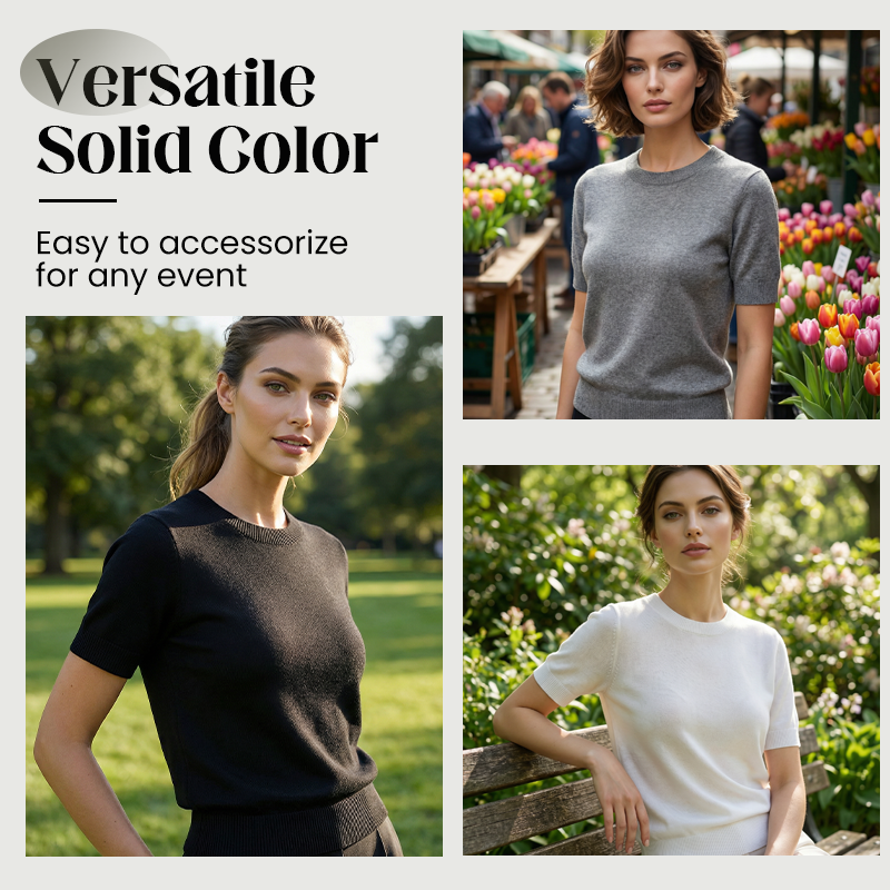 🌱 Saisonstart: 50% Rabatt auf alle Frühjahrsneuheiten! 🌷Damen-Strickoberteil mit Rundhalsausschnitt und kurzen Ärmeln