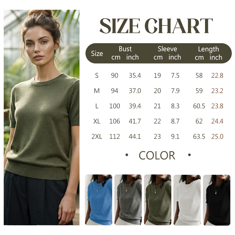 🌱 Saisonstart: 50% Rabatt auf alle Frühjahrsneuheiten! 🌷Damen-Strickoberteil mit Rundhalsausschnitt und kurzen Ärmeln